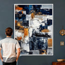 Blue Teal Abstract Canvas Wall Art, Modern Textured Painting Print, Navy Orange White Contemporary Art, Neutral Living Room Decor, Office Art by MyGreatCanvas | Canvas Wall Art Prints | Photo Prints & Wall Decor