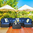 7 Pieces Sectional Wicker Furniture Sofa Set with Tempered Glass Top-Red by LJGDeals