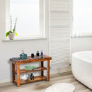 Freestanding Wood Bench with 3-Tier Storage Shelves by LJGDeals