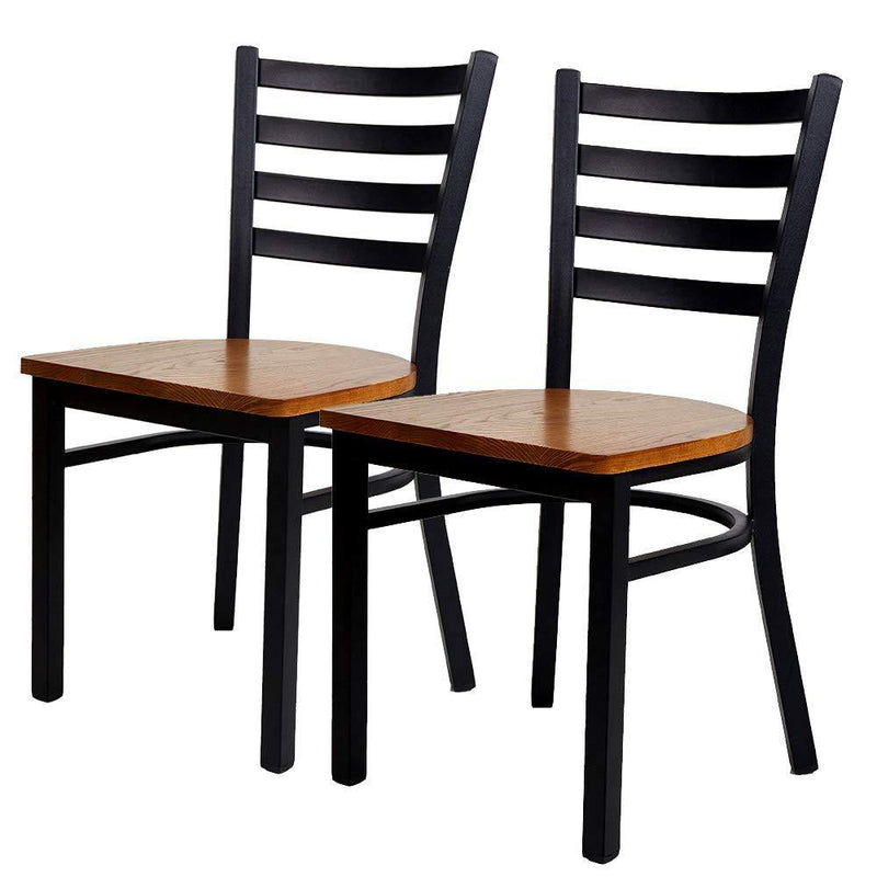 2 Pack Dining Room Kitchen Chair Ladder Back Metal Leg Stackable Fully Assembled Side Chairs with Wood Seat, Black