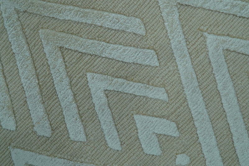 Bamboo Silk Hand Knotted Area Rug 9x12 - Ivory Beige Geometric, photo 6 of 11