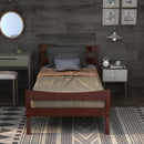 Twin Size Rustic Platform Bed Frame with Headboard and Footboard-Walnut