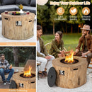 40 Inch Round Propane Gas Fire Pit Table Wood-Like Surface with Laval Rock PVC Cover by LJGDeals