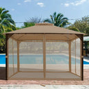 12 x 10 Feet Outdoor Double Top Patio Gazebo with Netting-Brown by LJGDeals