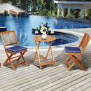 3 Pieces Patio Folding Bistro Set with Padded Cushion and Round Coffee Table-Navy by LJGDeals