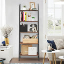 5 Tier Leaning Bookshelf Wood Metal Bookcase by LJGDeals