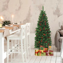 4.5 Feet Pre-lit Hinged Pencil Christmas Tree with Pine Cones Red Berries and 150 Lights by LJGDeals