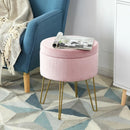 Round Velvet Storage Ottoman Footrest Stool Vanity Chair with Metal Legs by LJGDeals