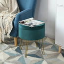 Round Velvet Storage Ottoman Footrest Stool Vanity Chair with Metal Legs by LJGDeals
