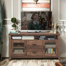 Wooden Retro TV Stand with Drawers and Tempered Glass Doors by LJGDeals