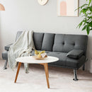 Convertible Folding Futon Sofa Bed Fabric with 2 Cup Holders-Dark Gray
