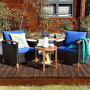 3 Pieces Patio Rattan Furniture Set with Washable Cushion and Acacia Wood Tabletop by LJGDeals