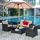 4 Pieces Outdoor Rattan Furniture Set with Glass Table by LJGDeals