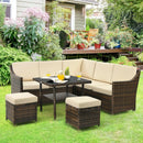 6 Pieces Patio Rattan Dining Sofa Funiture Set by LJGDeals