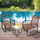 3 Pieces Patio Rattan Furniture Set with 2 Single Wicker Chairs and Glass Side Table by LJGDeals