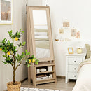 2-in-1 Wooden Cosmetics Storage Cabinet with Full-Length Mirror and Bottom Rack by LJGDeals