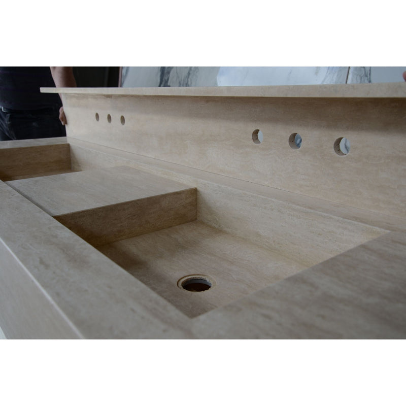 Travertine Double Sink - Handcrafted Custom Artisanal Stone Resort Luxury Bath, photo 19 of 21