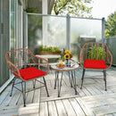 3-Piece Rattan Bistro Set with Cushions and Glass Table