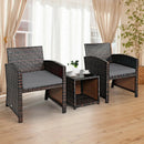 3 Pieces PE Rattan Wicker Furniture Set with Cushion Sofa Coffee Table for Garden by LJGDeals