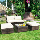 5 Pieces Patio Rattan Furniture Set with Cushioned Armless Sofa by LJGDeals