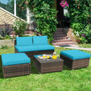 5 Pieces Patio Rattan Furniture Set with Cushioned Armless Sofa by LJGDeals