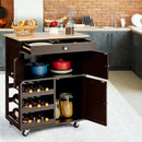 Kitchen Cart with Rubber Wood Top 3 Tier Wine Racks 2 Cabinets by LJGDeals