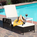 Outdoor Patio Wicker Chaise Lounge Chair with Adjustable Backrest and Pillow by LJGDeals