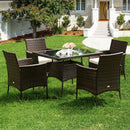 5 Pieces Patio Rattan Dining Furniture Set with Arm Chair and Wooden Table Top by LJGDeals