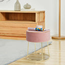 Round Velvet Footrest Stool Ottoman with Non-Slip Foot Pads for Bedside
