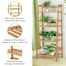 4-Tier Bamboo Plant Rack with Guardrails Stable and Space-Saving by LJGDeals