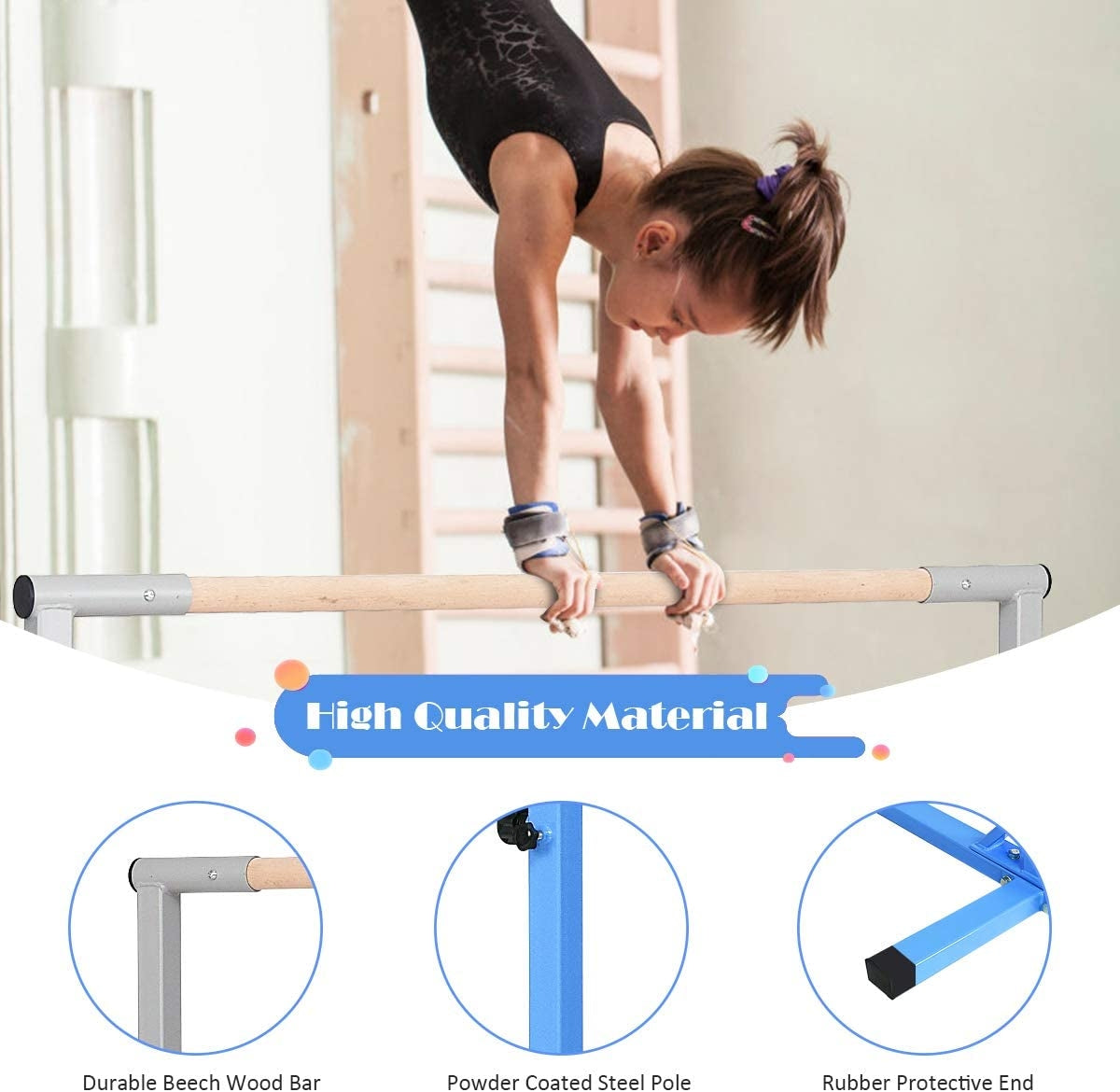 Adjustable Gymnastics Horizontal Bar for Kids-Blue, photo 2 of 8