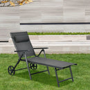 Patio Lounge Chair with Wheels Neck Pillow Aluminum Frame Adjustable-Gray by LJGDeals