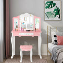 Kids Princess Vanity Table and Stool Set with Tri-folding Mirror and Drawer by LJGDeals
