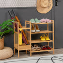 4-Tier Bamboo Shoe Rack Organiser with Umbrella Holder-Natural by LJGDeals