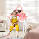 Kids Vanity Princess Makeup Dressing Table Stool Set with Mirror and Drawer
