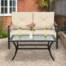 2 Pieces Patio Outdoor Cushioned Sofa Bench with Coffee Table-Beige by LJGDeals