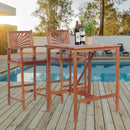 3 Pieces Acacia Wood Patio Bar Set with Sunflower Patterned Backrest by LJGDeals