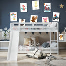 Twin over Twin Bunk Wooden Low Bed with Slide Ladder for Kids
