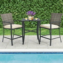 3 Pieces Rattan Bar Furniture Set with Slat Table and 2 Cushioned Stools by LJGDeals