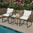 3 Pieces Patio Rattan Bistro Set Cushioned Chair Glass Table Deck by LJGDeals