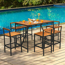 7 Pieces Acacia Wood Patio Rattan Bar Set with Umbrella Hole by LJGDeals