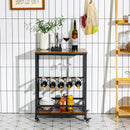 Kitchen Bar Cart Serving Trolley on Wheels with Wine Rack Glass Holder-Rustic Brown by DirectDeals