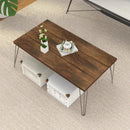 43.5 Inch Wooden Rectangular Coffee Table with Metal Legs by LJGDeals
