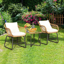 3-Piece Patio Bistro Set with 2 Rattan Chairs and Square Glass Coffee Table-White by LJGDeals