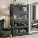 Tall Bamboo Bookshelf with Acrylic Doors, 4 Tier Storage Cabinet by 2Dropme