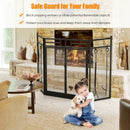 3-Panel Folding Wrought Iron Fireplace Screen with Doors and 4 Pieces Tools Set-Black by LJGDeals