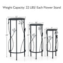 3 Pieces Metal Plant Stand Set with Crystal Floral Accents Round-Black by LJGDeals