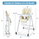Baby Folding Convertible High Chair with Wheels and Adjustable Height
