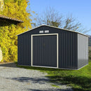 11 x 8 Feet Metal Storage Shed for Garden and Tools with 2 Lockable Sliding Doors-Gray by LJGDeals