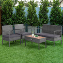 4 Pieces Rattan Patio Conversation Furniture Set with Acacia Wood Tabletop by LJGDeals